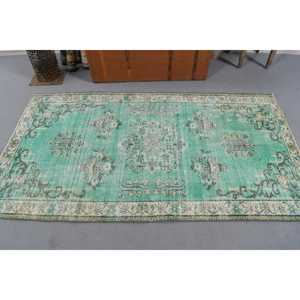 Tapis turc, tapis vintage 3,5x6,46 pieds, tapis en laine vert et blanc à imprimé animal - Product Image 3