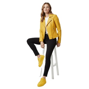 Chaqueta de Motociclista de Cuero Amarillo Personalizada para Mujer, Precio de Fábrica al por Mayor, Estilo Motero Genuino, Abrigo de Moda para Mujer - Product Image 1