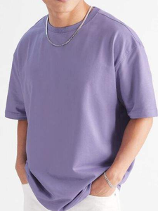 T-shirt à col rond en polyester lourd à épaules tombantes pour homme, surdimensionné, broderie, 100% polyester, confort, tricot uni, sportif - Product Image 3