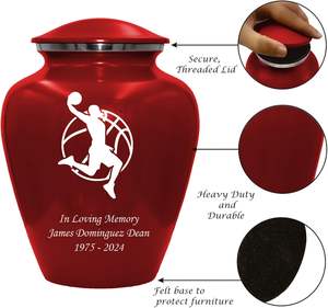 Urne funéraire de joueur de basket-ball Urne funéraire adulte humaine personnalisée pour les amateurs de basket-ball Urne personnalisée taille personnalisée rouge - Product Image 3