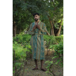 Men's Striped Cotton Kimono <b>Robe</b> Long Boho Home Wear with Pockets One Size Lightweight Breathable Spa <b>Beach</b> Resort Cover - Product Image 3