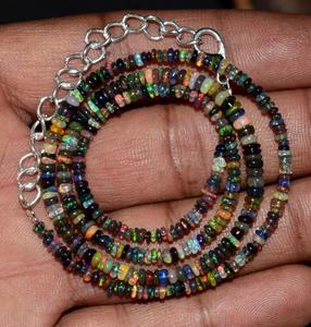 Collar de ópalo pulido 18 pulgadas liso Rondelle Beads 3-6mm etíope Natural Welo Fuego Negro ópalo piedras preciosas sueltas - Product Image 3