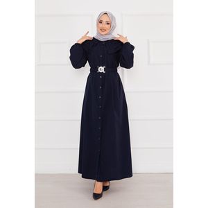 Vestido modesto hijab abotonado cuello ancho Azul Marino - Product Image 1