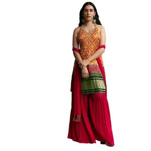 Costume rouge jaune Patola Palazzo Vente en gros Vêtements ethniques pour femmes Usine de vêtements OEM Fournisseur en vrac Fabricant de mode personnalisé - Product Image 4