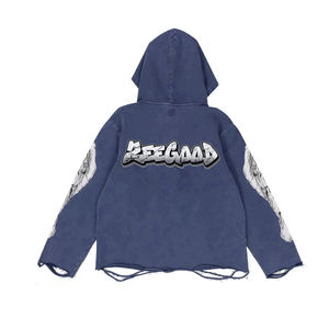 Pull à capuche surdimensionné 100% coton pour homme, lavage à l'acide à séchage rapide avec impression numérique brodée, vêtements décontractés pour la saison d'hiver - Product Image 2