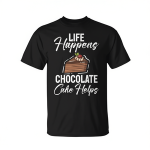 Camiseta Unisex para Adultos con Estampado Digital de la Frase 'Life Happens Chocolate Cake Helps', Cuello Redondo, Manga Corta, Ropa Promocional - Product Image 2