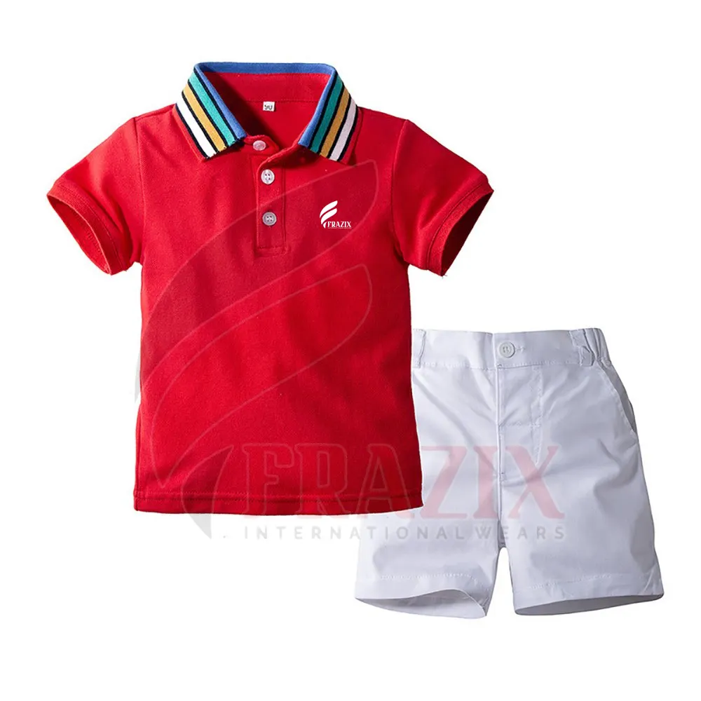 Custom Afdrukken Zomer Kleding Katoen Bulk Groothandel Kinderkleding Set Jongens Polo T-shirt En Shorts Ontwerp