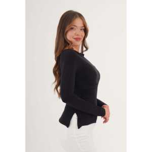 Blusa Negra de Manga Larga para Mujer con Abertura Lateral, Producto al por Mayor - Product Image 4