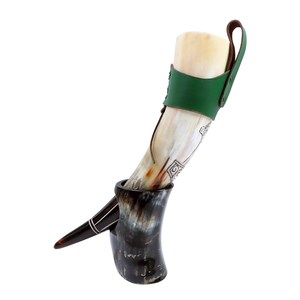 Cuerno para beber vikingo de buey de vaca Natural 100%, cuerno de búfalo pulido con soporte de cuero, costo asequible - Product Image 1