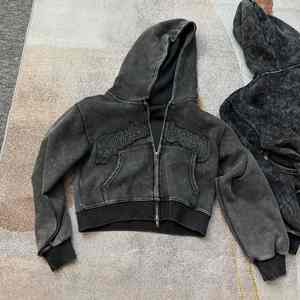 Custom Embroidered Acid Wash Crop Top Hooded Street Wear <b>Y2K</b> Boxy Cropped Fit <b>Hoodie</b> Zip up Sweatshirt for <b>hoodie</b> - Product Image 5