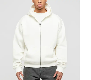 Sweat à capuche zippé en molleton épais de coton écologique, personnalisé et brodé, de haute qualité pour hommes - Product Image 3