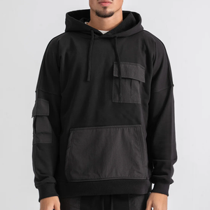 Sudadera con Capucha Negra de Invierno, 100% Algodón Orgánico, Multibolsillos para Hombre, con Conjuntos Deportivos Personalizados, Venta al Por Mayor - Product Image 1