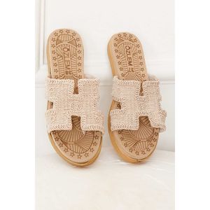 <b>Summer</b> Woven Straw for <b>Slippers</b> with Open Toe Stone Design Breathable Feature - Product Image 2
