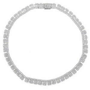 Women's Baguette Cut Moissanite Clustered Tennis Necklace - D Color <b>VVS</b> Moissanite Tennis <b>Chain</b>, S925 Daily Wear <b>Diamond</b> <b>Chain</b> - Product Image 6