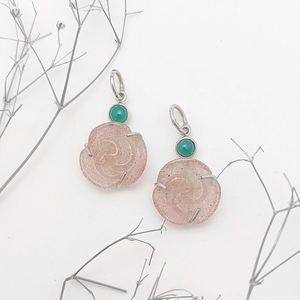 Wholesale Bulk Rose Carving Pink Strawberry Quartz Gemstone 925 Sterling Silver <b>Bail</b> Handmade <b>Pendant</b> Certified Jewelry Findings - Product Image 1