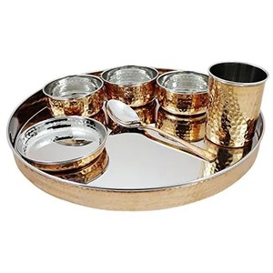 Ski Group Of Indian Pooja Thali Diseño martillado Gran cobre Thali Set Vendedor al por mayor Artículo Logotipo personalizado - Product Image 2