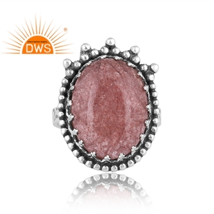 Bague empilable en argent sterling oxydé de qualité supérieure en quartz fraise naturel Fabricant de bijoux personnalisés - Product Image 2