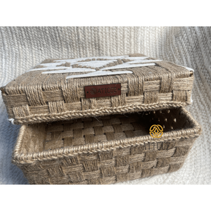 Eco-Friendly 10x10x5 Inch Woven <b>Jute</b> and Cotton Storage <b>Basket</b> with Lid Multipurpose Organizer for Living Room Home Use - Product Image 5