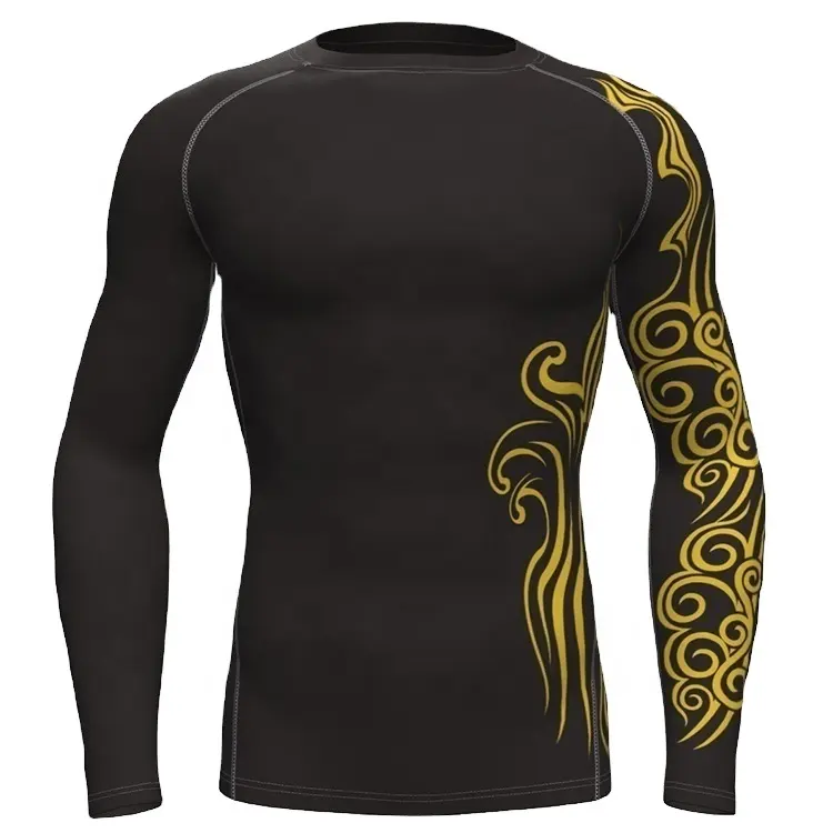 Kunden spezifisch bedruckter sublimierter Lycra-Stoff MMA Rash Guard Rash Guard Sport-BH Top Fitness Rash Guard Athletic Apparel T-Shirts