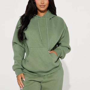 New arrival Autumn and Winter Plus <b>Velvet</b> Thick Solid Color <b>Hoodie</b> Sweatpants Set Wholesale Navel <b>Hoodie</b> Set for Women - Product Image 2