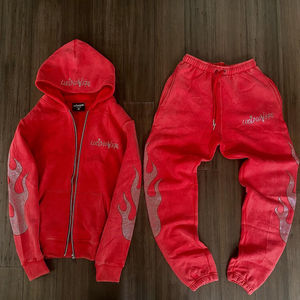 Venta al por mayor de calidad superior personalizado hombres Casual de gran tamaño sudaderas con capucha y pantalones de chándal conjunto totalmente de diamantes de imitación de moda para los hombres chándal - Product Image 2