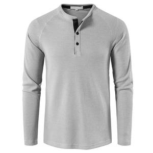 Moda Waffle algodón camiseta hombres 2024 otoño nueva Slim Fit manga larga Henley camiseta hombres Streetwear Casual Color sólido camiseta - Product Image 1