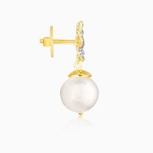 Boucles d'oreilles or diamant floral avec perles - Product Image 3