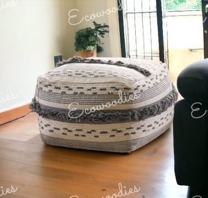Siège confortable Pouf Repose-pieds Ethnique Brodé Pouf Coussin De Sol Coton Ottoman Rond Coton Poufs Os Incrustation Console - Product Image 3