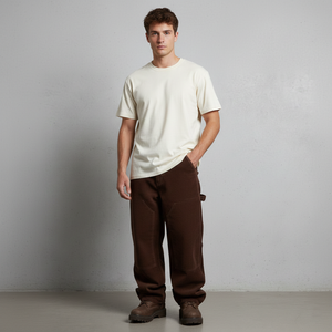 Midweight Chocolate Brown 100% Cotton <b>Carpenter</b> Pants <b>Men's</b> Oversized Loose Fit Wide Leg Double Knee Mid Waist Custom Logo - Product Image 6