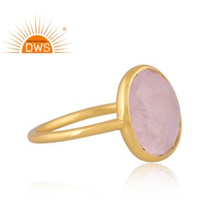 Hot Selling Sterling Silver 18K Gold Plated Natural <b>Rose</b> <b>Quartz</b> Gemstone Stackable <b>Ring</b> Demi Fine Jewelry For Women Gift For Her - Product Image 2