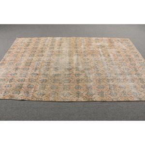 5.2x8.3 ft Vintage Turkish Rug, Large Rug, <b>Brown</b> Blue Floral <b>Wool</b> Rug - Product Image 3
