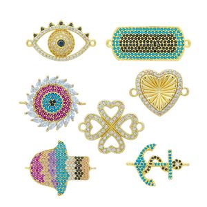 Bijoux fantaisie en laiton avec zircone cubique, connecteurs en forme d'ancre, de palmier, de fleurs et de cœur, breloques pour bracelets, fabrication de bijoux - Product Image 2