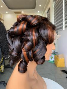 Perruque en cheveux humains Remy vietnamiens, cuticules alignées, avec closure frontale transparente, couleur orange piano - Product Image 3
