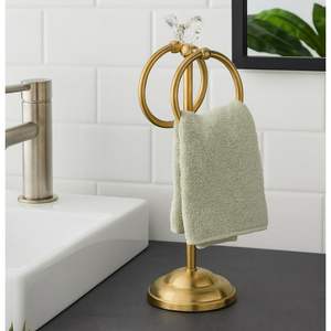 Elegant floor brass <b>towel</b> stand providing organized <b>towel</b> arrangement for luxury washrooms - Product Image 1