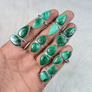 Bagues en Malachite Verte de Qualité Incroyable Bijoux Double Pierre Set de Lunette de Designer Bagues Malachite Bijoux - Product Image 5