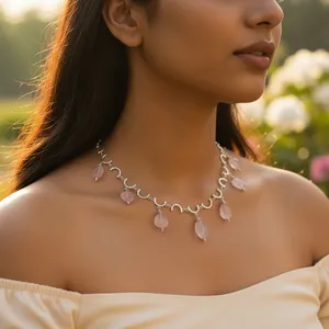 Collar de Plata 925 con Cuarzo Rosa para Mujer, Elegante Joyería de Cristal con Piedras Preciosas - Product Image 2