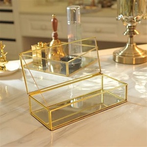 Boîte à bijoux miroir en verre trempé vintage Boîte à bijoux en verre doré clair Petite boîte cadeau en verre - Product Image 3