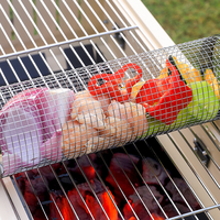 Panier de barbecue rotatif en acier inoxydable non revêtu, anti-rouille, portable (Grand/Petit) pour le camping en extérieur