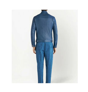 Veste en cuir pour homme, hiver, bleu, course automobile, personnalisée, manches longues, fermeture éclair sur le devant, poches, col rabattu, veste en cuir durable pour homme - Product Image 3