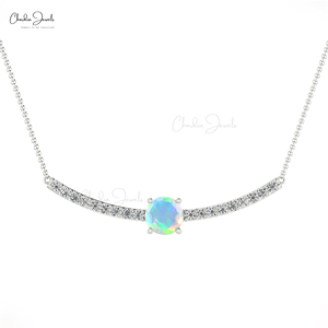 Collier de déclaration en opale éthiopienne Collier de chaîne de câble en or massif 14 carats Couleur G-H 0.18 TCW Diamant Dainty Fine Jewelry Grossiste - Product Image 5