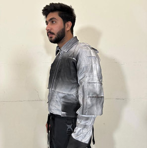 <b>Mens</b> Reflective Techwear <b>Jacket</b> Silver Black Gradient Streetwear Bomber Zip-Up Tactical Fashion Outerwear - Product Image 2