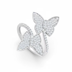 Anillo de mariposa para mujer de oro de 14 quilates y diamantes auténticos |   0.49Ctw - Product Image 1