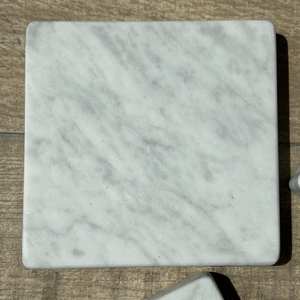 Sous-verre carré en marbre blanc de Carrare, sous-verre en pierre naturelle, décoration minimaliste - Product Image 5