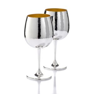 Set di lusso contemporaneo di 2 tazze a palloncino in ottone placcato in oro argento per vino rosso strutturato Made in Italy da artigiano argentiere - Product Image 3