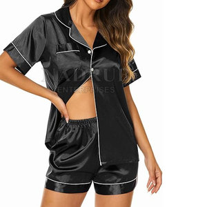 Ensemble de nuit 2 pièces pour femmes, short à manches longues avec taille élastique pour l'automne - Product Image 1