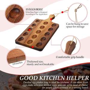 Plateau réversible en bois pour oeufs farcis Plateau pour charcuterie Plateau pour fromage d'acacia (15x7 pouces, 15 trous) - Product Image 3