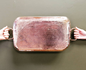 Bandeja de cobre real bandeja de cobre rectangular bandeja de vajilla martillada decorativa - Product Image 6