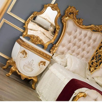 Ensemble de lit de luxe avec cadre en bois de mahogany massif, design traditionnel antique, rangement intégré, tailles Queen/Full/King, tissu et mousse pour usage intérieur
