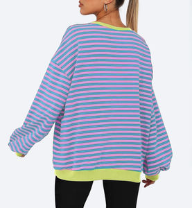 <b>Women's</b> Streetwear Trend Pullover Fashion Round Neck T Shirt Striped Sweatshirt Loose Lantern Sleeve <b>Top</b> high quality - Product Image 6