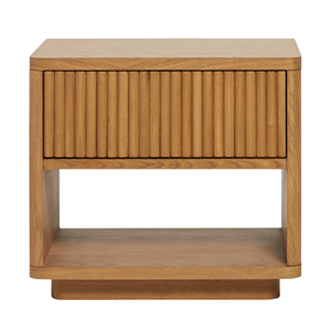Table de chevet moderne en bois massif avec tiroir cannelé et étagère ouverte pour chambre à coucher, hôtel, appartement - Product Image 1